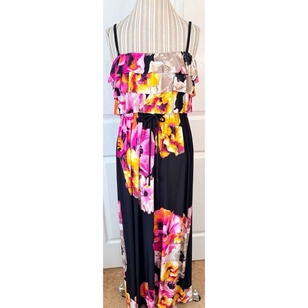 Style & Co. Pink Floral Ruffle Flounce Maxi Strapless SunDress NWT Size XL